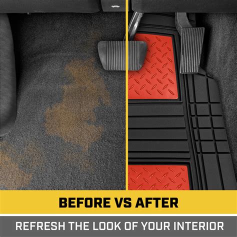 Red Car Floor Mats 4 Piece Set Rubber All Weather Protection for Car ...