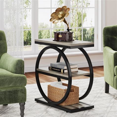 Amazon.com: Tribesigns End Table, Narrow End Table with 3 Storage Shelves, Wood Side Table with ...
