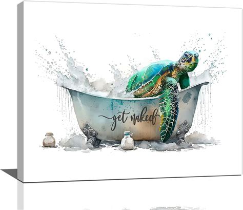 AatoeaX Sea Turtle Bathroom Decor Wall Art Funny Teal Turtle Bathtub ...