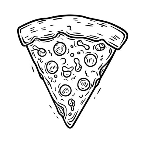 Pizza Slice Outline Black White Image Sketch Drawing Vector, Wing ...