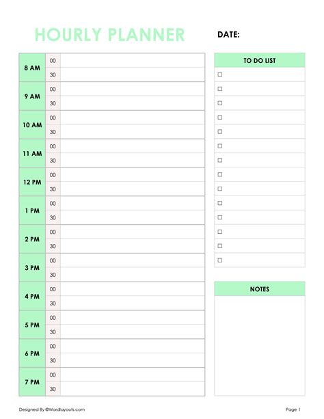 24-hour Planner Template - Printable - WordLayouts