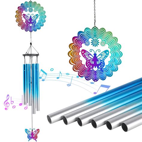 Amazon.com : Butterfly Wind Chimes for Outside,31 inch 6 Tubes Large ...