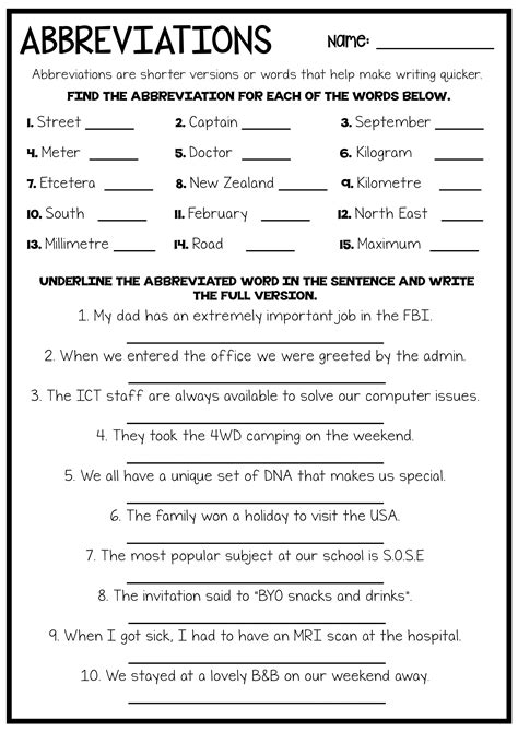 Abbreviations Worksheet - No Prep Printable | Grammar worksheets, Part of speech grammar ...