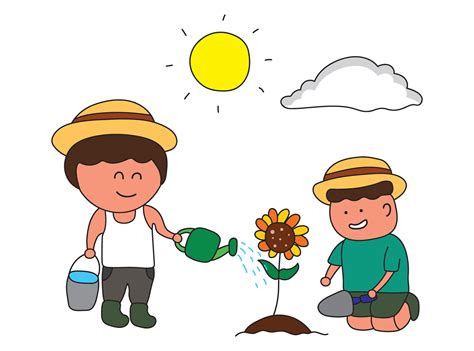 Vector Illustration kids drawing of boys work in the garden. boys ...