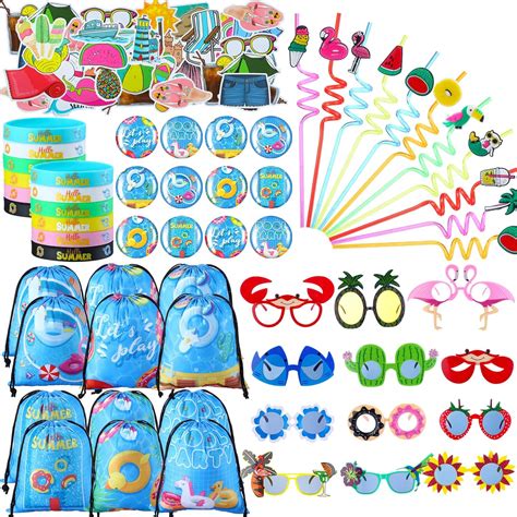 Amazon.com: Zubebe 61 Pcs Pool Party Favors for Kids Include 12 Party ...