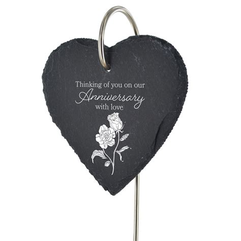 Dakota Fields Bovian Slate Heart Grave Marker Flowers Memorial Plaque ...