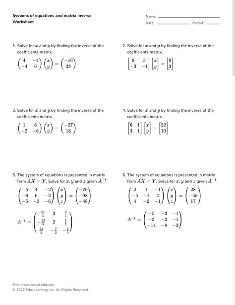 Image result for Matrix Algebra Worksheet