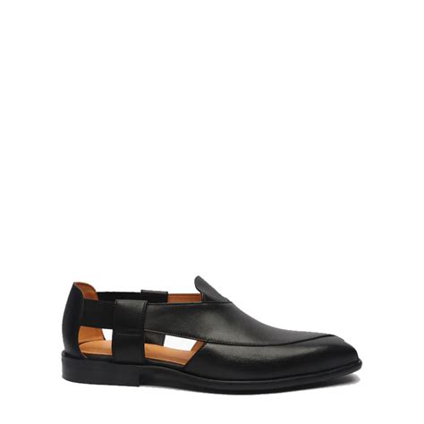 Classic Luxury Slip-On Leather Peshawari Black Sandal