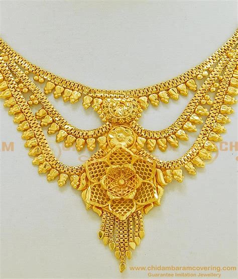 Buy Attractive 3D Flower Design Gold Plated 3 Step Gold Necklace Design ...