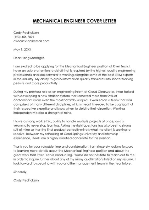 Mechanical Engineer Cover Letter Examples - Templates