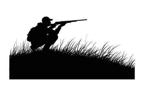 Silhouette of a man with sniper gun hunting animals | Premium Vector
