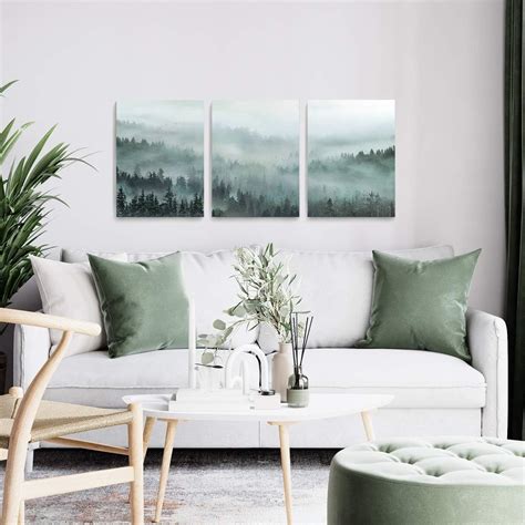 Buy 3 Piece Wall Art for Living Room Misty Forests Print Picture Framed ...
