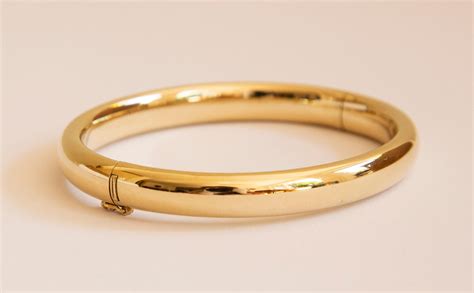 14 Karat Yellow Gold Hinged Bangle Rigid Bracelet with Box and Safety ...
