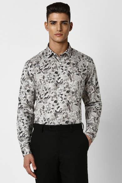 Buy Men Grey Slim Fit Print Full Sleeves Party Shirt Online - 39660612 ...