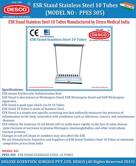 ESR Stand Stainless Steel 10 Tubes| Pathology Lab Product| Manufacturer ...