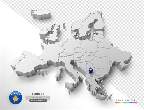 Izometryczna mapa Kosowa w Europie z flagą w renderowaniu 3d | Plik PSD ...