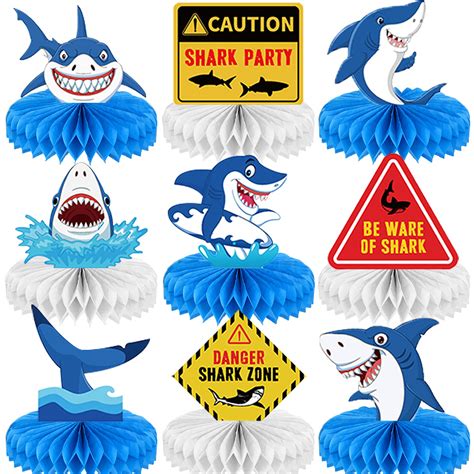 Buy Shark Party Supplies Shark Birthday Honeycomb Centerpieces for ...