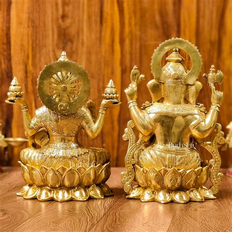 Buy Handcrafted Lord Ganesha and Goddess Lakshmi Brass Idols 12 ...