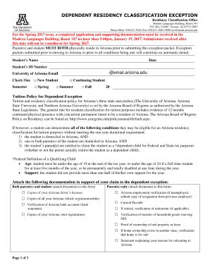 Fillable Online registrar arizona Residency Classification Office ...