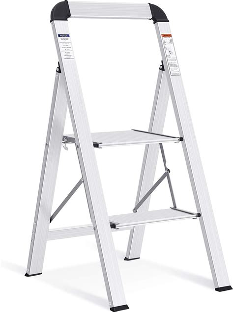 KINGRACK 2 Step Ladder with Handrail, Aluminium Folding Step Stool ...
