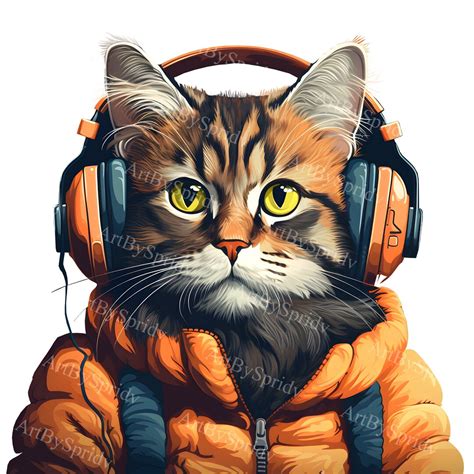 Cat With Headphones PNG Clipart, Cute Music-themed Kitten Transparent ...