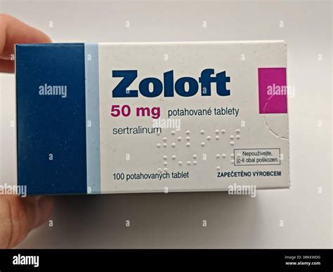 Prague,Czech Republic-April 8 2025: Pfizer Zoloft tablets with sertraline SSRI antidepressant ...