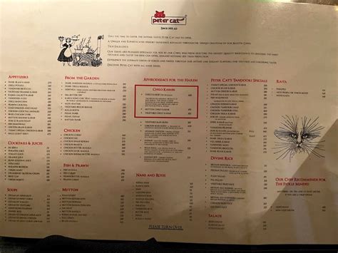 Menu at Peter Cat, Kolkata