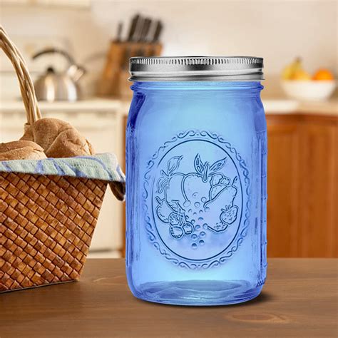eleganttime Blue Wide Mouth Mason Jars 32 oz,6 Pack Colored Quart Glass ...