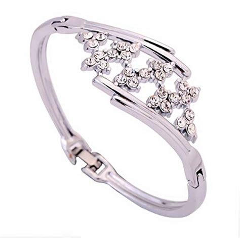 Yellow Chimes A5 Grade Flower Crystal Studded Silver Plated Cuff ...