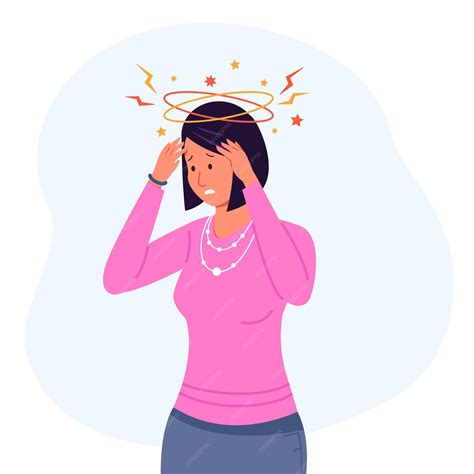 Premium Vector | Female vertigo Tired woman with dizzy vomiting headache hangover symptom nausea ...