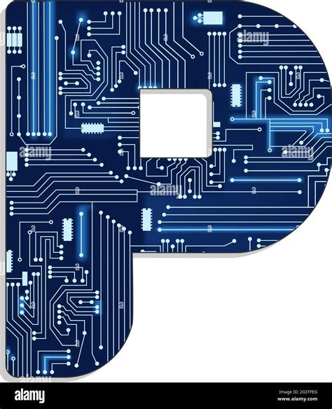 Letter "p" from technology's stylized alphabet with electronic circuit. Uppercase letter Stock ...