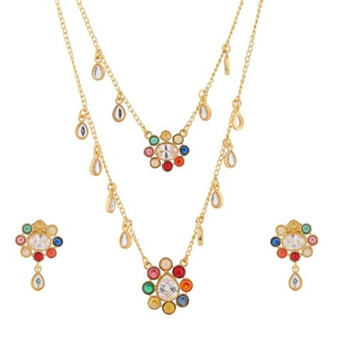 Navratan Rainbow Royals Layered Collar Necklace Set – VOYLLA