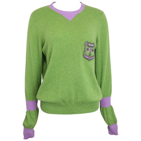 Chanel Green and Purple Cashmere Sweater For Sale at 1stDibs