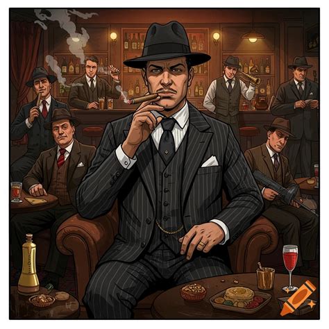 Mafia boss in 1920s Chicago speakeasy illustration on Craiyon