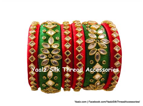 Yaalz Silk Thread Heavy Kundan Stone Partywear 6Pcs Bangle Sets In Ass