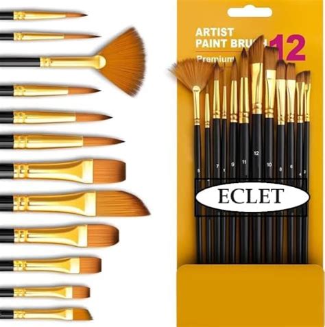 RIANZ Painting Brushes Set of 12 Professional Round Pointed Tip Nylon ...
