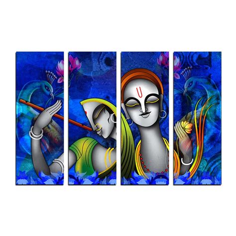 4 Panel Radha Krishna Premium Canvas Painting - eCraftIndia Online