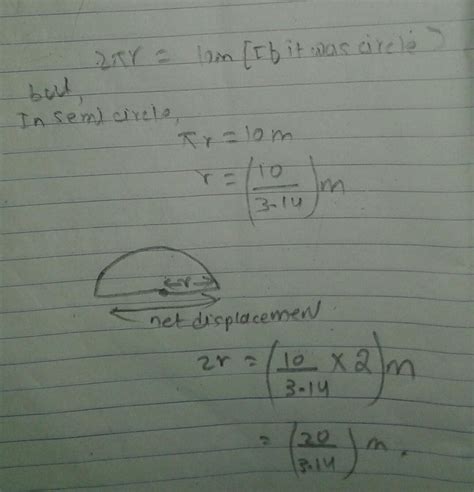 A body covered a distance of 10 metre along a semi circular path ...