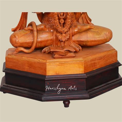 31" Wooden Blessing Hanuman Seated on an Ornate Pedestal