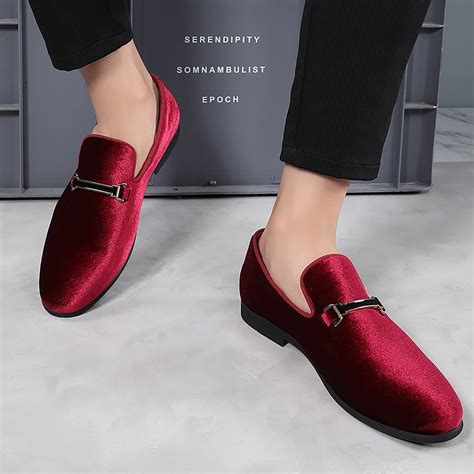 Mens Blue Dress Shoe Prom Velvet Loafers Red Wedding Shoes Horsebit ...