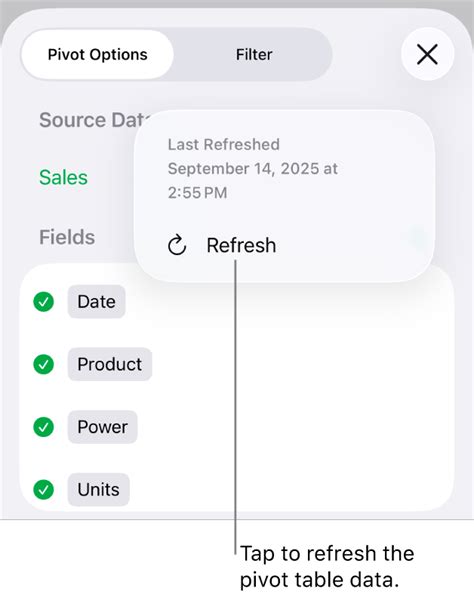 Refresh a pivot table in Numbers on iPhone – Apple Support (UK)