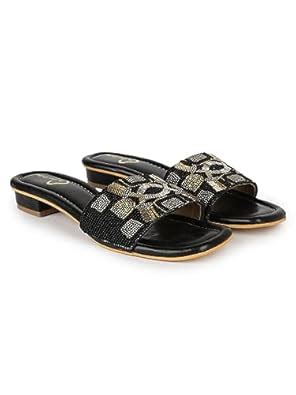 Buy The Desi Dulhan Women Black Ethnic Synthetic Slider Heels with ...