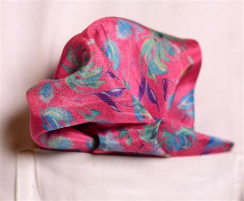 Pink And Aqua Floral Printed Pure Silk Pocket Square. – vVyom