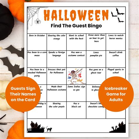 Find the Guest Bingo Game, Adult Halloween Game, Coworker Mix and ...