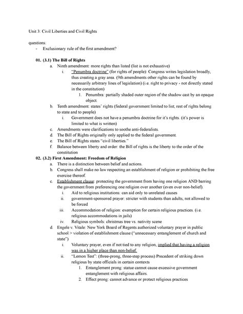 AP Gov UNIT 3 - Class Notes - Unit 3: Civil Liberties and Civil Rights ...