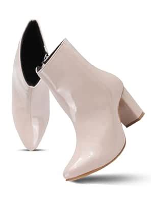 Buy SELFIEE Stylish Glossy Zipper Block Heel Boots For Women And Girl ...