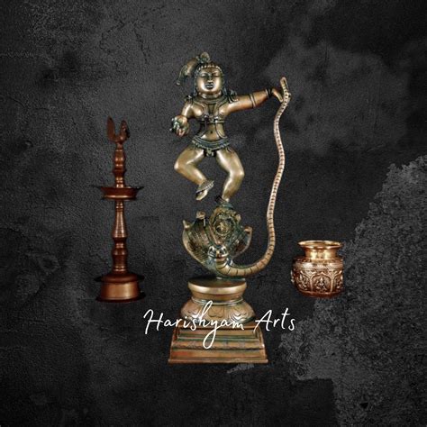 18" Vintage Brass Kalinga Narthana Krishna Statue for Pooja Room