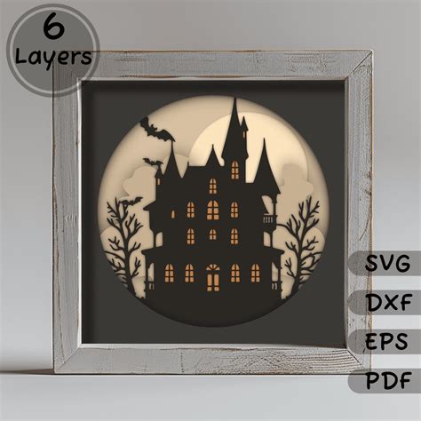 Haunted House Papercut Svg Template, 3D Layered Shadow Box, DIY ...