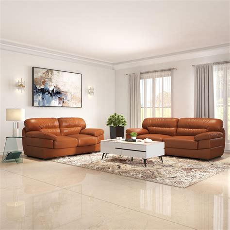 Buy Hensley Two Seater Tan Brown Leather Sofa Online at Durian
