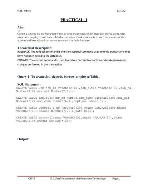 ALL Practicals Performed of DBMS - PRACTICAL - Aim: 1) Create a schema ...